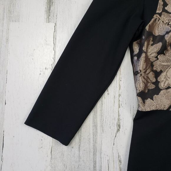 NWOT DKNYC Black Gold Metallic Floral Sheath L/S Mini Dress Women's Size 8 - Picture 5 of 12